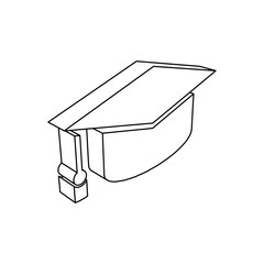 Poster - The outline of a large square academic cap symbol is made with black lines. 3D view of the object in perspective. Vector illustration on white background