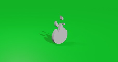 Poster - Isolated realistic white fire symbol front view with shadow. 3d illustration on green chroma key background