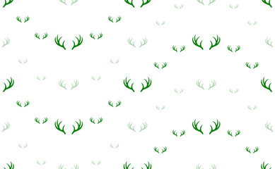 Poster - Seamless pattern of large and small green deer horns symbols. The elements are arranged in a wavy. Illustration on light green background