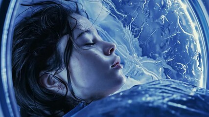 Poster - This young individual experiences cryosleep within a high-tech chamber designed for future exploration.