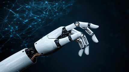 Poster - Futuristic robotic hand gesture against dark background