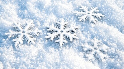 Poster - Fresh snowflakes on a wintery white background