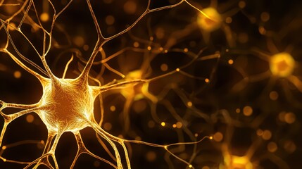 Poster - Close-up view of neurons in golden glow background