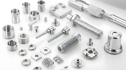 Aufkleber - A detailed view of an assortment of metal plumbing components including faucet aerators nozzles and other water saving accessories