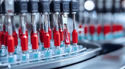 Leinwandbilder - Close up view of industrial grade electrical fuses used in high voltage power distribution and control systems