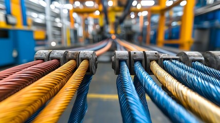 Leinwandbilder - Close up view of various metal cable tensioning and pulling grips or clamps used for handling and securing high voltage electrical cables in an industrial or utility setting