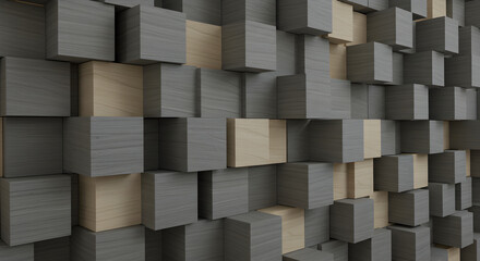 Poster - Abstract Gray and Beige Cube Wall Pattern Background in Three Dimensions