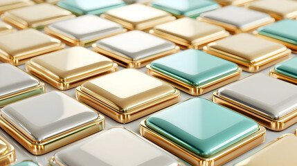 Poster - Abstract Geometric Pattern of Gold and Teal Squares