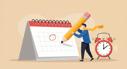 Poster - Marking Important Date on Calendar with Pencil and Alarm Clock Reminder