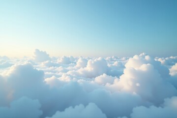 Wall Mural - Softly glowing white clouds drift across the pale blue sky, soft focus, serene, ethereal