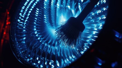 Poster - A brush being used to gently scrub the fan blades of an air conditioning unit.