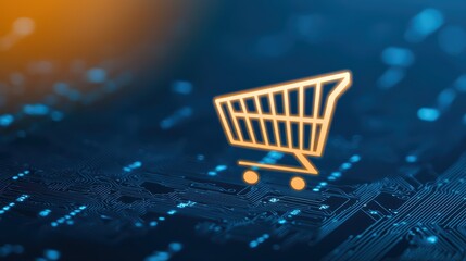 Poster - Digital shopping cart icon on circuit board background