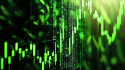 Poster - Abstract financial chart with green data visualization