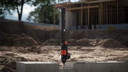 Poster - A high-performance core drill designed for heavy-duty construction work, placed on a concrete block.