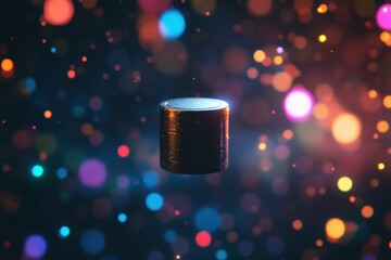 Wall Mural - dark cylinder on colorful bokeh background