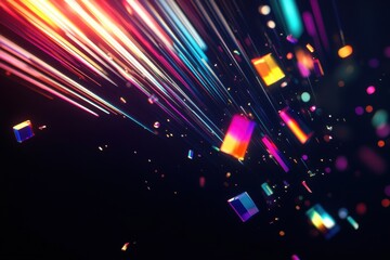 Wall Mural - abstract vibrant explosion of colorful light rays and geometric shapes