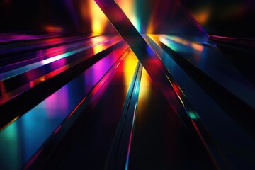 Wall Mural - abstract geometric composition with vibrant, intersecting metallic lines radiating from a central li