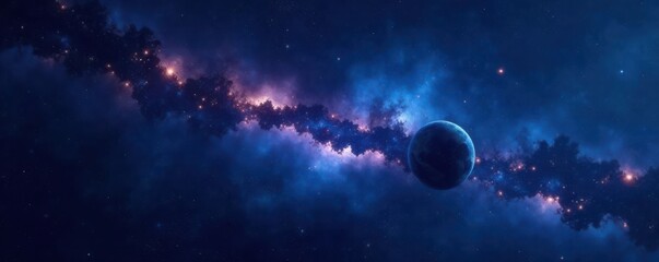 celestial bodies in a dark blue universe background, space, cosmos
