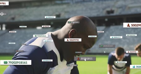Poster - Football players on field with data processing animation overlaying their movements