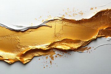 Poster - Elegant Gold Brushstroke on Textured White Background with Modern Minimalist Patterns