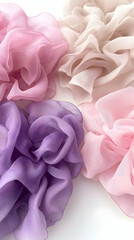 Poster - Pastel Pink and Purple Fabric Flowers on White Background