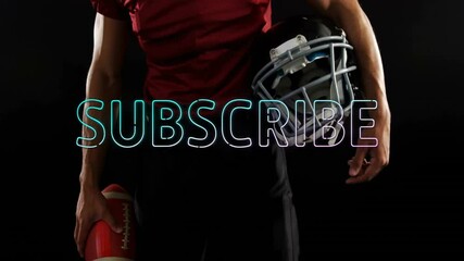 Poster - Holding helmet and ball, animation of football player with SUBSCRIBE text