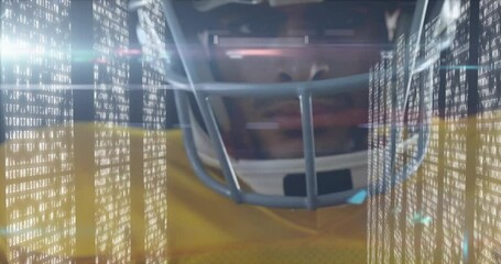 Poster - Wearing helmet, football player in animation with digital data and light effects