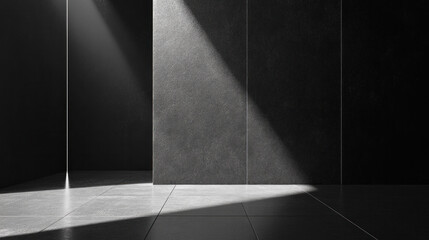 Poster - A black and white photo of a room with a wall and a floor. The room is empty and the wall is made of stone