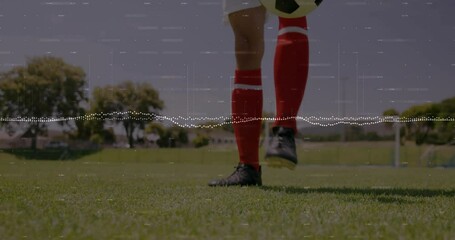 Poster - Soccer player balancing ball on field with soundwave animation overlay