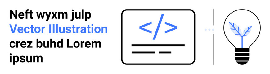 Code snippet with forward-slash and underscore elements beside a light bulb featuring branching artwork. Ideal for coding, development, innovation, creativity, logic, software, simple landing page