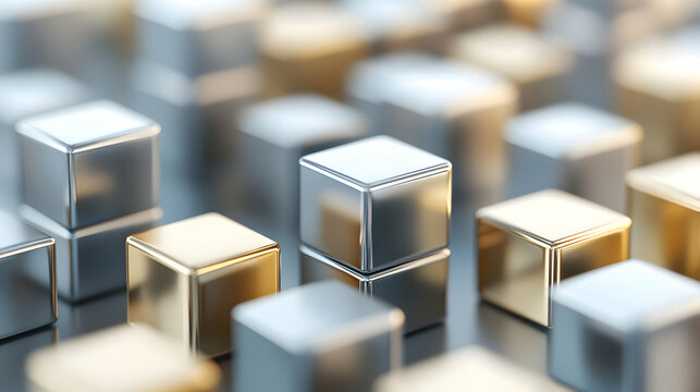 Metallic Gold and Silver Cubes Abstract Background