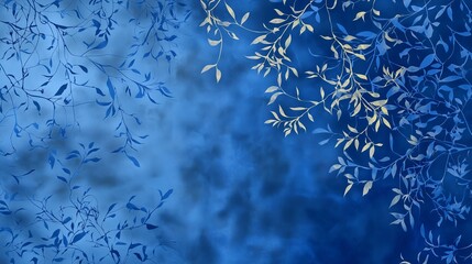 Poster - Elegant Twilight Blue Background with Delicate Leaf Patterns