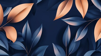 Poster - Elegant Matte Navy Blue Background with Soft Ambient Leaf Design