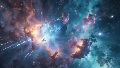 softly glowing nebula against light blue abstract background, stars, universe, cosmos