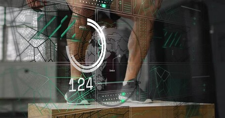 Poster - Using tablet, person viewing digital interface with animation and data overlays