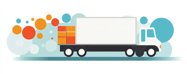 Poster - A white truck is driving down the road with a large amount of cargo. The truck is surrounded by a lot of circles, which give the image a sense of motion and energy