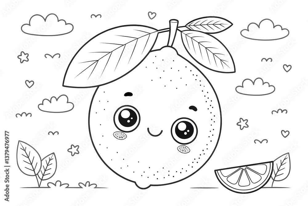 Vector Illustration Of Fruits Coloring Page Stock Illustration | Adobe ...