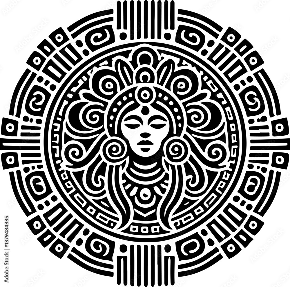 vector sketch illustration silhouette design icon logo symbol maya inca ...