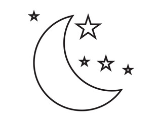 moon and star icon on white background.