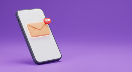 Poster - A new message notification pops up on a smartphone screen, a cheerful, cartoonish email icon playfully alerts the user to exciting news on a vibrant purple background.