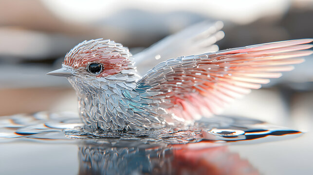 Crystal Bird on Water Reflection Digital Art