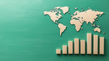 Poster - wooden world map and bar graph on green background display