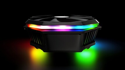 Poster - A sleek, modern black device with colorful LED lights illuminating it from beneath in a dark setting, showcasing a futuristic design