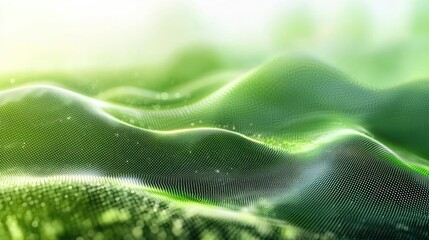 Poster - Flowing green wave depicting energy movement through a green grid in an abstract representation of nature's power