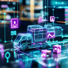Poster - Innovative delivery solutions digital warehouse infographic cyber environment aerial view logistics concept