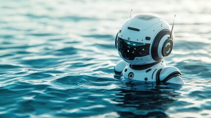 Aufkleber - Futuristic robot floating gracefully in clear water showcasing technological advancements in water monitoring and efficiency