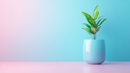 Poster - Lush green plant in a simple vase reflecting evolution of digital workspace and contemporary interior design