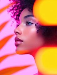 Poster - Chromatic Fusion Gen Z Beauty Aesthetic in Vibrant Neon Gradient - Empowering Afro-Textured Hair Fashion Editorial with Avant-Garde Color Psychology