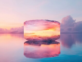 Poster - Surreal Digital Dreamscape Crystalline Horizon Fusion - Ethereal Landscape Blending Sunset Gradients with Reflective Metaverse Aesthetic for Creative Content Visualization