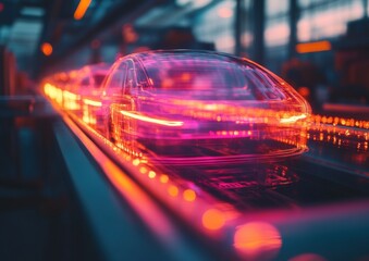 Aufkleber - Neon Cybernetic Transportation Holographic Automotive Design Visualization Revealing Next-Gen Electric Vehicle Innovation in Immersive Techno-Aesthetic Experience